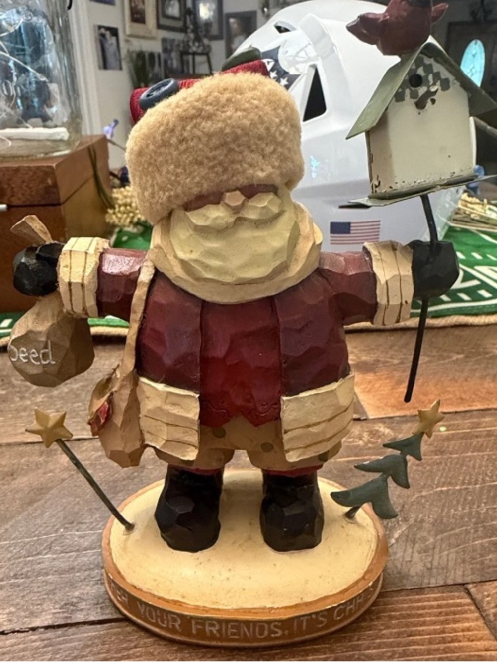 Handcrafted Red Santa Tabletop Figurine with Cream Accents